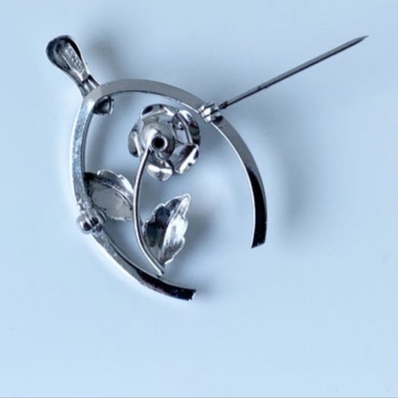 Vintage Wishbone and Rose Brooch with matching screwback earrings - Picture 4 of 5